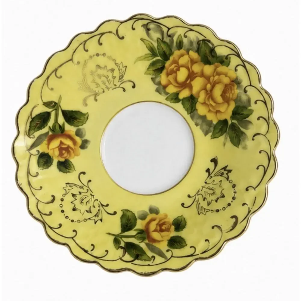 Lefton China Floral Demitasse Cup and Saucer Yellow With Gold Trim Vintage